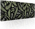 Black Green Plant Flowers Mouse Pad XL Tropical Fern Botanical Leaves Extended Desk Mat 80X30cm Non-Slip Rubber Base Stitched Edge Large XL Mousepad for Desk Gaming Laptop Desktop,31.5×11.8 Inch