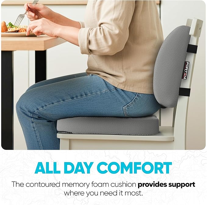 FORTEM Seat Cushion, Office Chair Cushion, Lumbar Support Pillow for Office Chair, Memory Foam Ergonomic Coccyx & Lumbar Support, Car Sitting Pad, Washable Non-Slip, XL