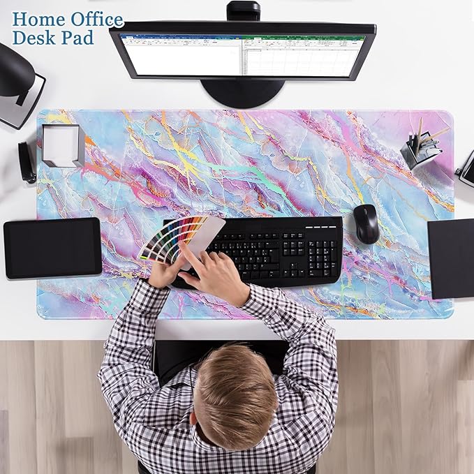 Desk Mat, Desk Matt for Desktop, DeskPad Mat, XXL Large Mouse Pad for desks, Anti-Slip Big Mousepad with Stitched Edges, Keyboard Pad Mouse Mats for Computer, Work, Game, Office, Home, Purple Marble
