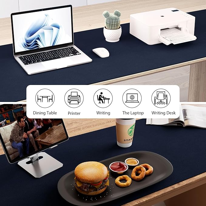 Aothia Leather Desk Pad Protector, Office Desk Mat, Large Mouse Pad, Laptop Desk Pad, Non-Slip PU Leather Desk Blotter, Waterproof Desk Writing Pad for Office and Home (Dark Blue, 47" x 17")