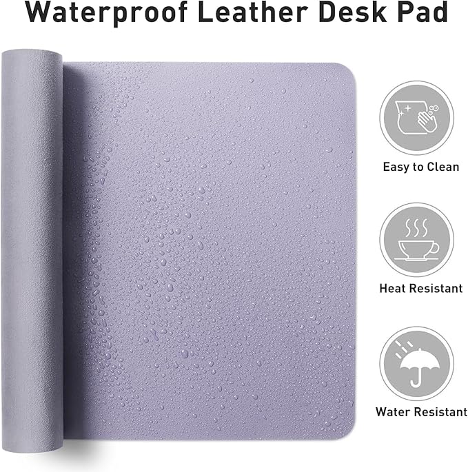 Aothia Faux Leather Desk Mat - Non-Slip PU Leather Desk Blotter, Waterproof Writing Surface, Large Desk Pad for Office & Home (Lavender, 55" x 17")