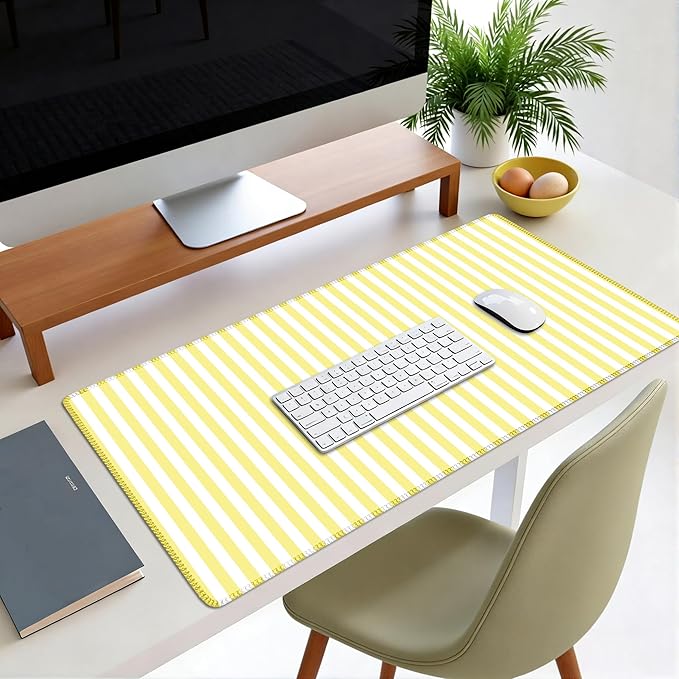Yellow Striped Desk Mat Cute Pastel XXL Large Gaming Mouse Pad Desk Pad Kawaii Aesthetic Home Office Decor Cozy Keyboard Laptop Computer Mat