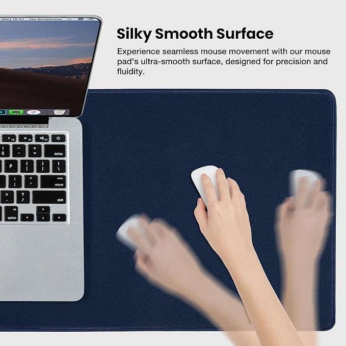 ALOANES Waterproof Mouse Pad with Durable Stitched Edge, XXXL Gaming Keyboard Pad, Non-Slip Rubber Base Mouse Mat, Extended Desk pad for Gamer, Office & Home, Dark Blue Mousepad 35.4"x 15.7"x 0.12"