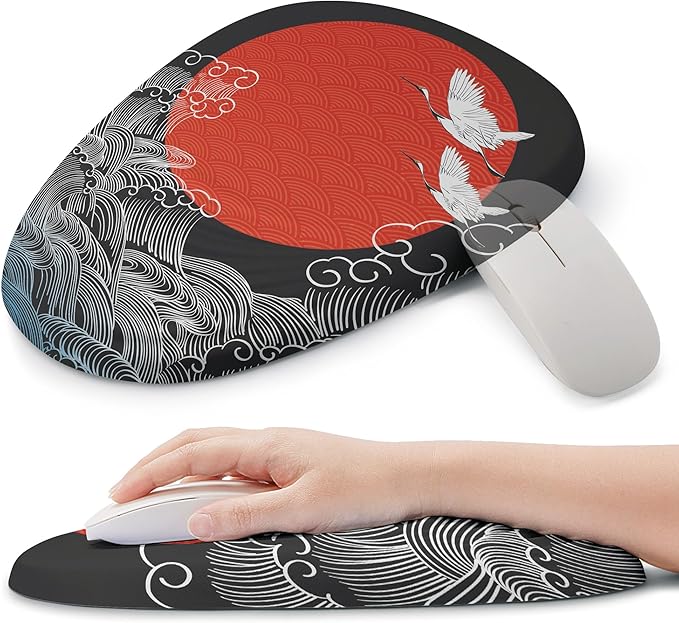 Ergonomic Mouse Pad with Wrist Support, Memory Foam Wrist Rest for Pain Relief & Carpal Tunnel, Non-Slip Base for Office, Computer, PC, Laptop (12x8x1.2inch, Japanese Sunrise)