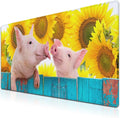 Keyboard Mat Yellow Blue Long Mouse Pad, Computer Mat Large Desk Pads, Big Desk Mat Non-Slip Rubber Base, 35.4 X 15.7 inch for Work/Game/Office/Home Funny Pig Hanging on A Fence. Studio Photo.