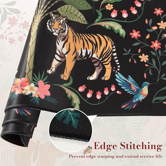 HAOCOO Gaming Large Mouse Pad with Smooth Surface, Extended Computer Pad with Non-Slip Rubber Base, Waterproof Laptop Pad, Stitched Edge Desk Cover Mat for Writing, Dining(Jungle)