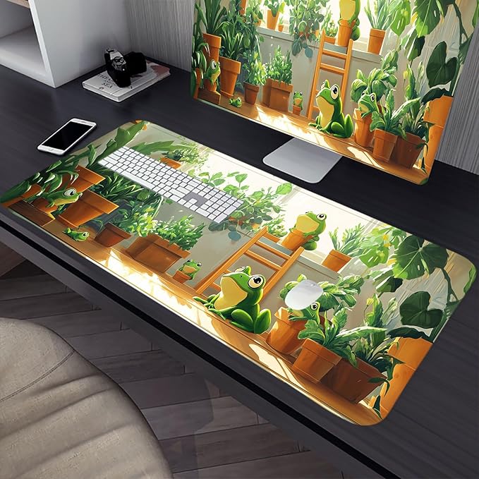 Cute Frog Gaming Mouse Pad Kawaii Green Mousepad XL Large Gaming Mouse Pad Laptop Keyboard Mat Desk Pad 31.5"x11.8" Office Home Decor for Women Girl