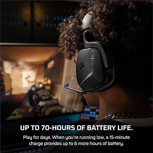Corsair Void v2 Wireless Gaming Headset with Bluetooth for PC, PS5, PS4, Switch, Mobile – Dolby Atmos, 70 Hr Battery, Dual Wireless, Lightweight, Fast Charging – Carbon