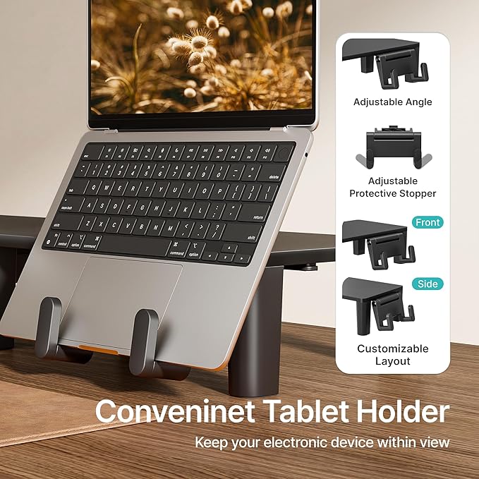 Monitor Stand Riser for Desk, Ergonomic Computer Riser with Storage Drawer, Desktop Shelf Organizer for PC, Laptop, Desk Computer Riser For Home Office