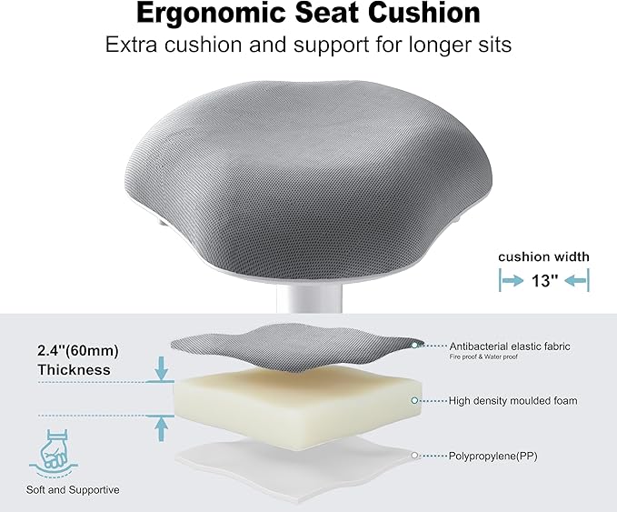 Wobble Stool Adjustable Height Standing Desk Chair with Non-Slip Base and Upgraded Lift for Home and Office (Grey)