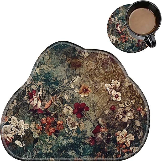 Cute Mouse Pad Plus 1 Coaster, Small Gaming Mouse Mat 11.8 x 9.45 inches, Travel Mouse Pads with Durable Stitched Edges Non-Slip Base, Dark Art Flowers Decor Mousepad for Office Home