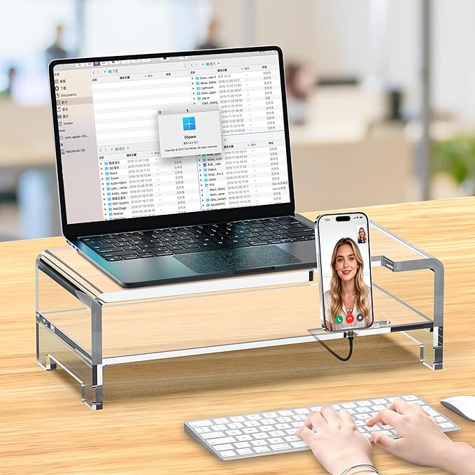 Acrylic Monitor Stand Riser Acrylic Laptop Stand Clear Computer Stand Laptop Riser with Storage Desk Organizer Accessories for Home and Office