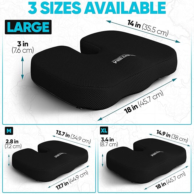 FORTEM Seat Cushion, Office Chair Cushion, Lumbar Support Pillow for Office Chair, Memory Foam Ergonomic Coccyx & Lumbar Support, Car Sitting Pad, Washable Non Slip