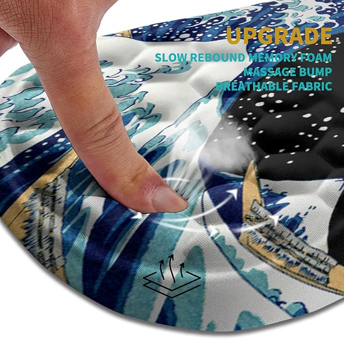 Hokafenle Ergonomic Mouse Pad Wrist Support, Wrist Rest Mousepad for Carpal Tunnel with Integrated Memory Foam Slope Massage Bulge (11.8x7.9 inch,Sea Wave)