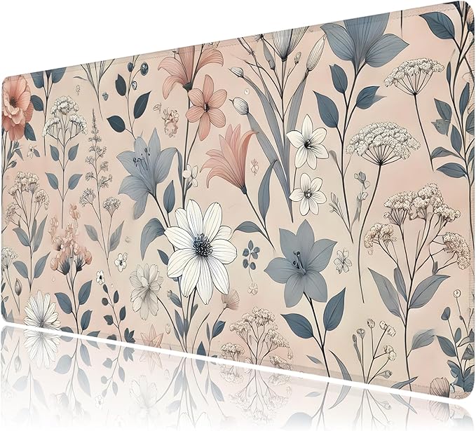 Desk Mat, Aesthetic Dark Plants Floral XXL 35.4"x15.7"Large Gaming Mouse Pad, 3mm Thick Gaming Keyboard Pad,Desk Pad Non-Slip Rubber Base with Stitched Edges for Office Game Home Decor