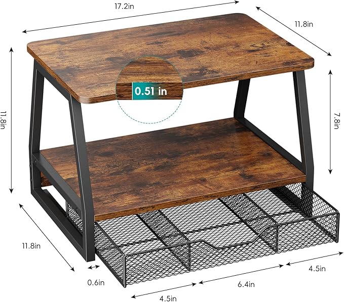 Printer Stand with Storage - 3D Printer Table Office Organizer for Desk Top Organizing, 2-Tier File Holder, Paper Storage and Desktop Shelf for Computer Printer Stand with Drawers Rustic Brown