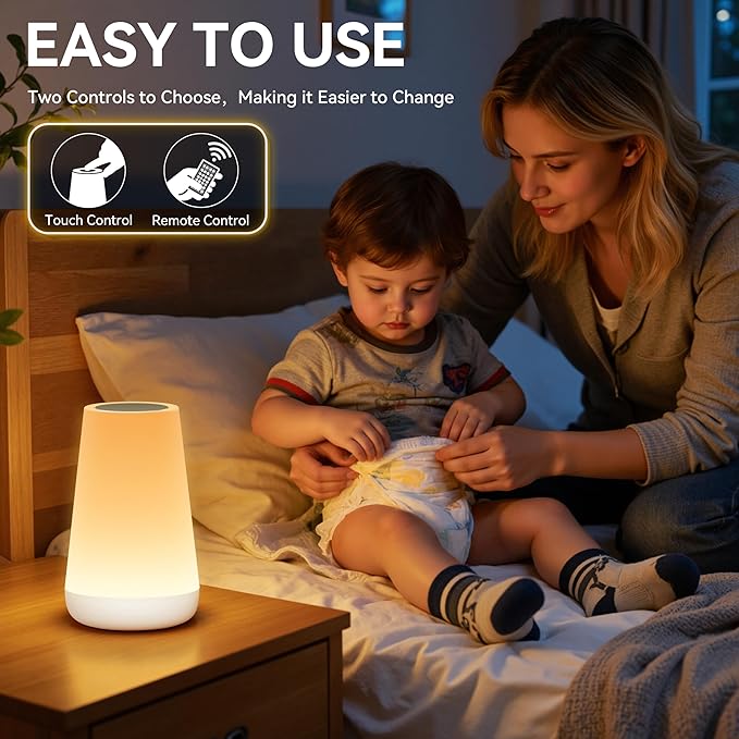 Auxmir Night Light, Dimmable Touch Lamp for Bedroom, Portable Rechargeable Bedside Table Lamp for Baby Nursery, 13 RGB Colors & 5 Brightness, Night Lights for Bedroom Living Room Bathroom Hallways