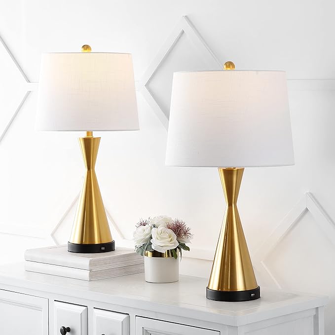 Eyely EYL4046B-SET2 Norris 26" Classic French Country Iron LED Table Lamp with USB Charging Port for Reading Room, Living Room, Office, Bedroom, Farmhouse, Coastal, Brass Gold (Set of 2)