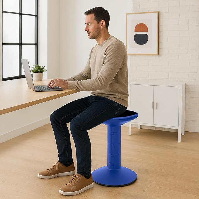 Storex Active Tilt Stool – Ergonomic Seating for Flexible Office Space and Standing Desks, Adjustable 12-24 Inch Height, Blue (00321A01C)