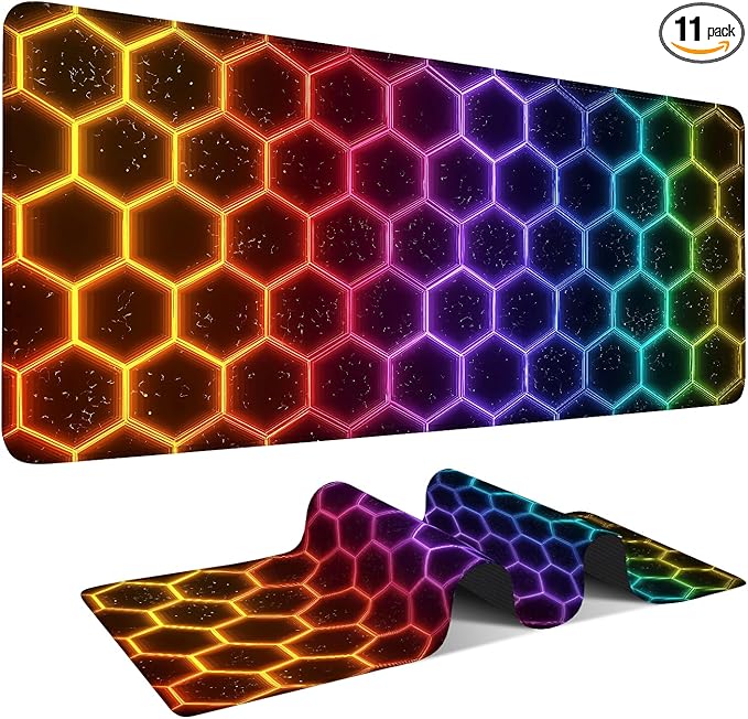 Honeycomb Extended Gaming Mouse Pad 35.4x15.7Inch Large Desk Mat Anti-Slip Rubber Base & Durable Stitched Edges for Gamers Smooth Mouse Writing Surface for Desk Office/Home