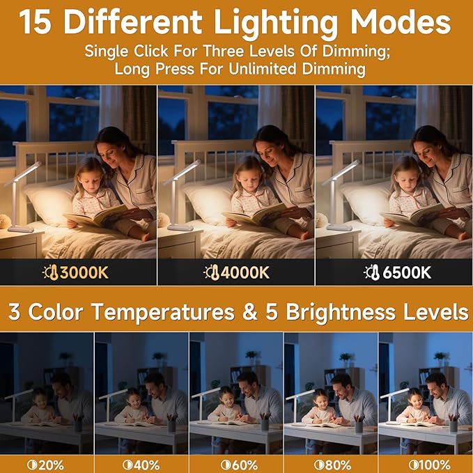 2 In 1 Led Desk Lamp - Outdoor Magnetic Desk Lamps for Home Office Study Bedroom , White Desk Lamps with Phone Holder & USB Charging Port, 3500-6500K Touch Control Dimming & 5 Brightness Levels