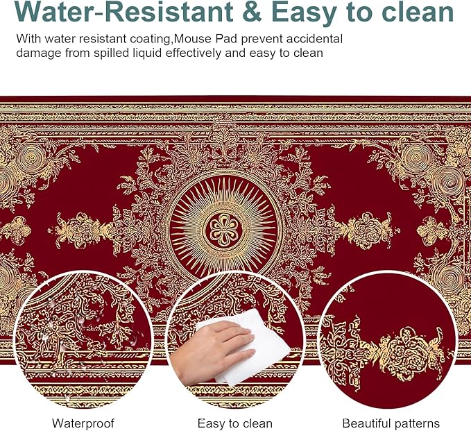 Red Vintage Extended Gaming Mouse Pad 31.5x11.8inches Large Desk Mat Anti-Slip Rubber Base & Durable Stitched Edges for Gamers Smooth Mouse Writing Surface for Desk Office/Home