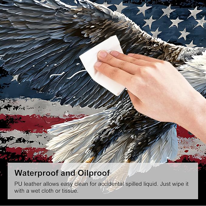 Desk Mat, XXL Extended Gaming Pad for Desktop, 35x16 Inches Patriotic Bald Eagle US Flag Design, Large Non-Slip Vegan Leather Surface with Stitched Edges, Keyboard Mouse Mat for Home Office