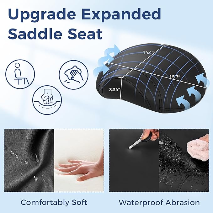 ANWBROAD Saddle Stool with Wheels Ergonomic Swivel Adjustable Rolling Stool with PU Leather Thick Wide Saddle Seat Padding Comfortable Rolling Saddle Chair for Salon Massage Clinic Black UWSS001B