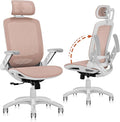 GABRYLLY Ergonomic Office Chair, High Back Home Desk Chair with Headrest, Flip-Up Arms, 90-120° Tilt Lock and Wide Cushion, 300LBS Mesh Chairs for Man Woman, White Task Chair(Pink,GY01WPK)
