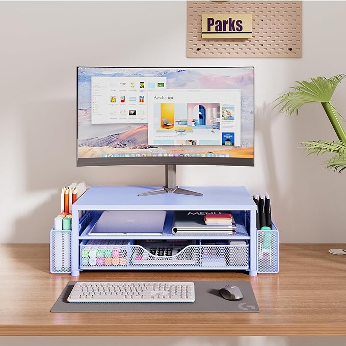 OPNICE 2-Tier Monitor Stand Riser – Dark Green
