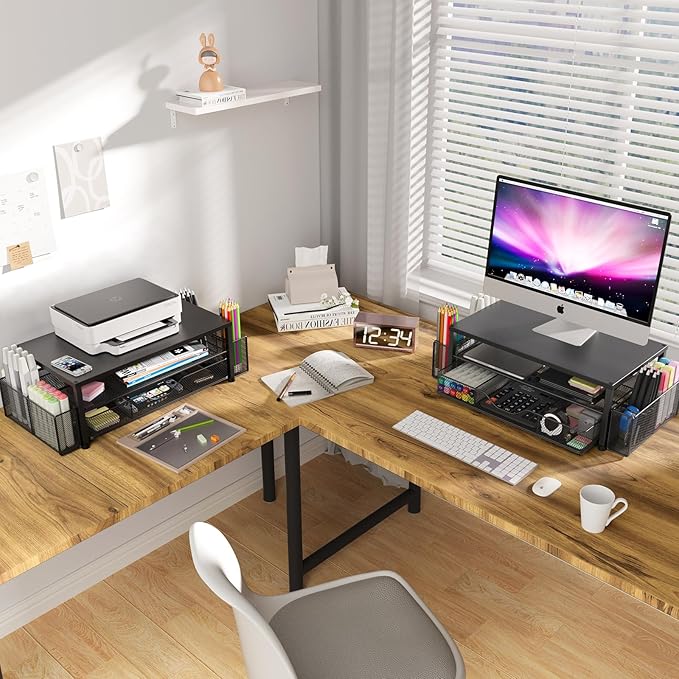OPNICE 2-Tier Monitor Stand Riser – Black 2-Pack