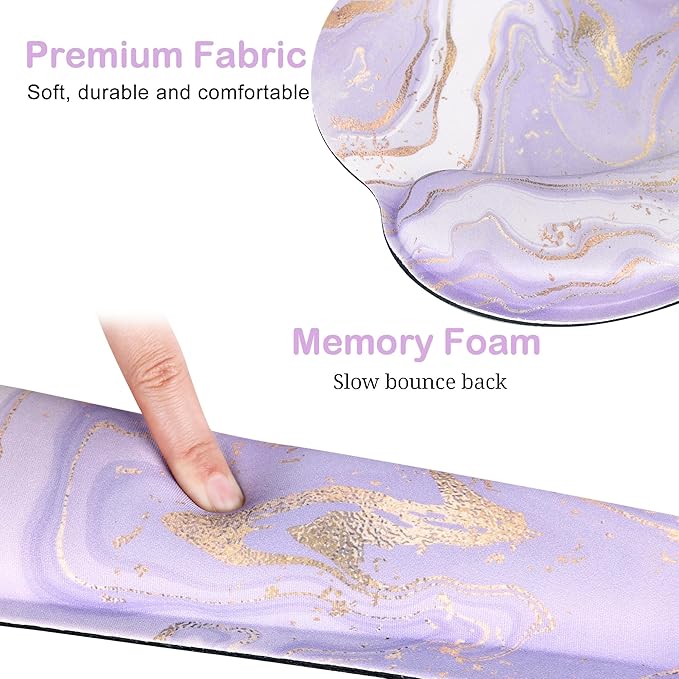 Ergonomic Mouse Pad with Wrist Rest and Keyboard Wrist Rest, Memory Foam Wrist Rest for Computer Keyboard, Easy Typing, Mouse Pad Wrist Support for Gaming,Office, Laptop, Purple Marble