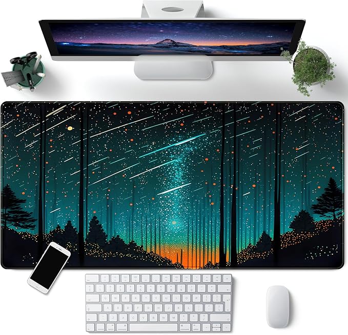 Fantasy Meteor Shower Desk Mat Blue Cosmic Mouse Pad Large Gaming Mousepad Extended Space Night Sky Desk Pad XXL 31.5 x 15.7 in Laptop Computer Mouse Keyboard Mat for Office Desk Decor