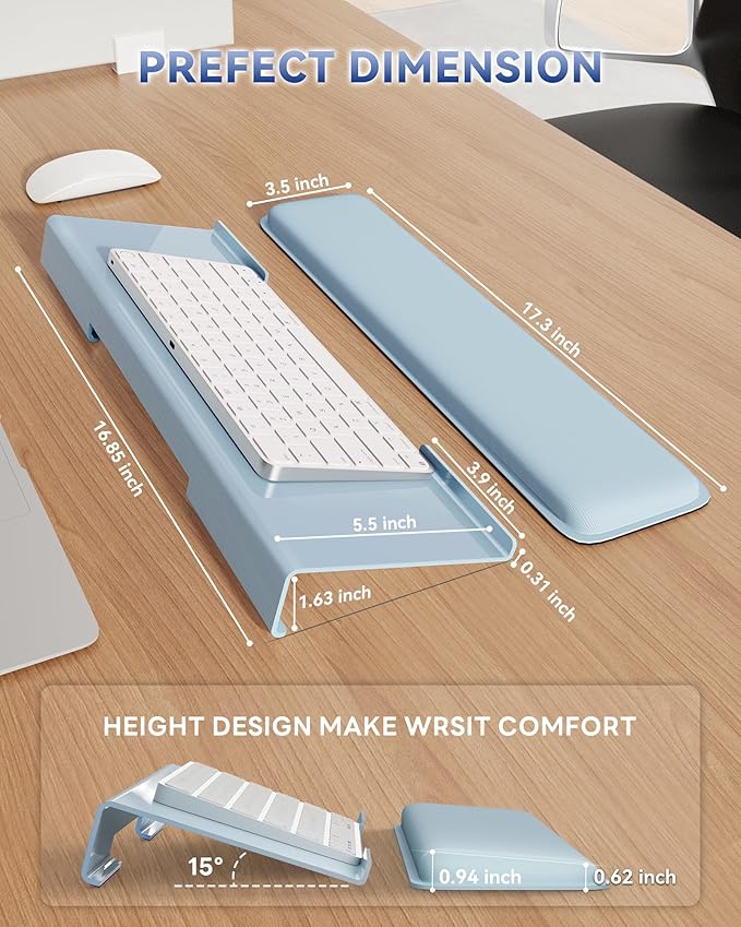 Computer Keyboard Stand for Desktop, Keyboard Wrist Rest Holder Stand for Easy Typing with Wrist Pad for Office Desk, Home, School(Blue)