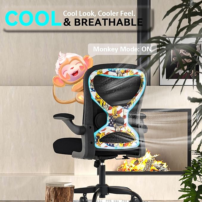 Office Desk Chair with Ergonomic Lumbar Support, Extra-Thick Seat Cushion, Flip-up Arms, Breathable Mesh Back, Computer Task Chair for Home Office