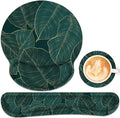 Ergonomic Mouse Pad with Wrist Rest and Keyboard Wrist Rest, Mousepad and Wrist Rest for Computer Keyboard, Non-Slip Base, Mouse Pad Wrist Support for Gaming, Office, Green Palm Leaf