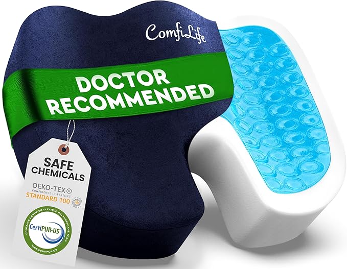 ComfiLife Gel Enhanced Seat Cushion – Office Chair Cushion – Non-Slip Gel & Memory Foam Coccyx Cushion for Tailbone Support - Desk Chair Car Seat Cushion Driving - Sciatica & Back Comfort (Navy)