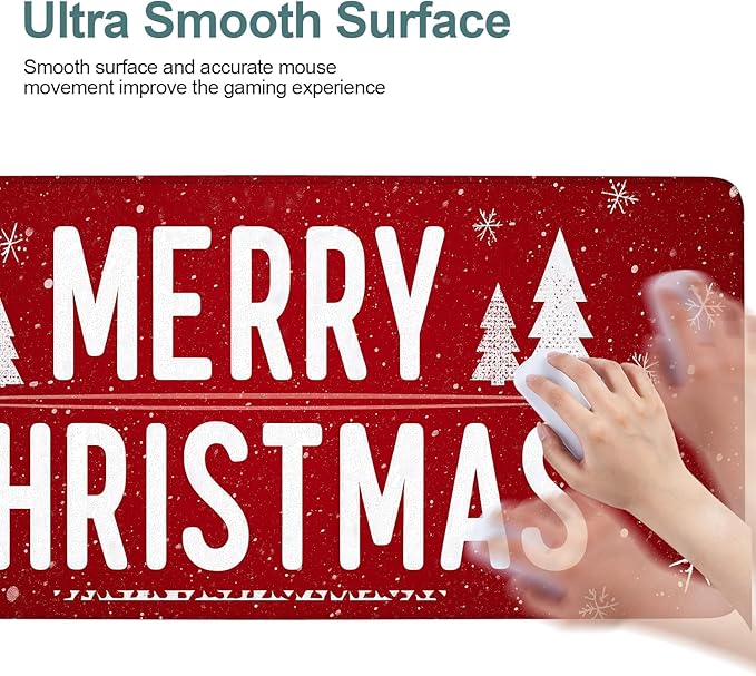 Merry Christmas Extended Gaming Mouse Pad 31.5x11.8inches Large Desk Mat Anti-Slip Rubber Base & Durable Stitched Edges for Gamers Smooth Mouse Writing Surface for Desk Office/Home