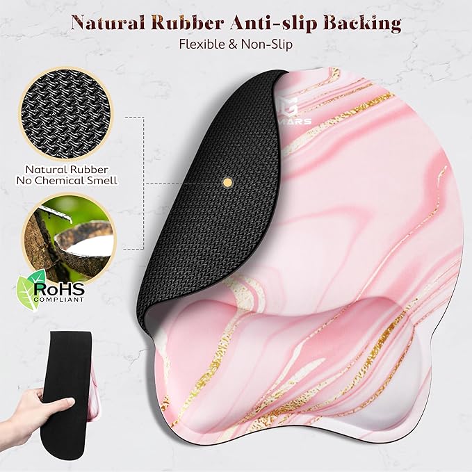 Gimars Ergonomic Mouse Pad Wrist Support, Upgrade Enlarge Superfine Fibre Soft Smooth Keyboard Wrist Rest, Comfortable Memory Foam Wrist Rest for Computer, Gaming, Office, Pink Golden