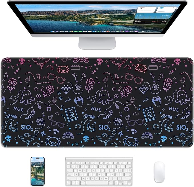 XL Gaming Mouse Pad, 31.5x15.7'' Large Desk Mat with Anti-Slip Rubber Base & Stitched Edges for Gaming, Office, Home, Cute Graffiti