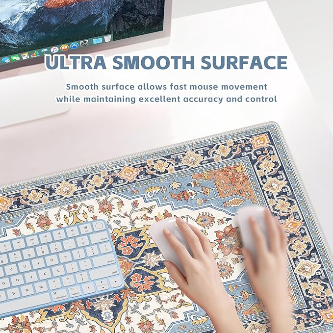 Baziabbo Cute Desk Mat,XXL Extended Large Mouse Pad,Gaming Mousepad with Stitched Edge,Non-Slip Rubber Base Keyboard Desk Pad for Home Office Study Game (Blue)