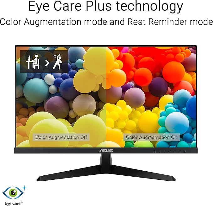 ASUS 24 inch 120Hz Gaming Office Computer Monitor (VY249HGR) - 1080p(Full HD), IPS, 120Hz, 1ms, Adaptive Sync, Eye Care Plus, Blue Light Filter, Flicker Free, SmoothMotion, DisplayWidget, 3yr warranty