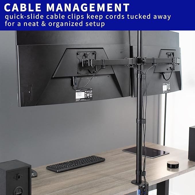 VIVO Dual Monitor Stand Up Desk Mount Extra Tall 39 inch Pole, Fully Adjustable Stand for up to 32 inch Screens, Black, STAND-V032T