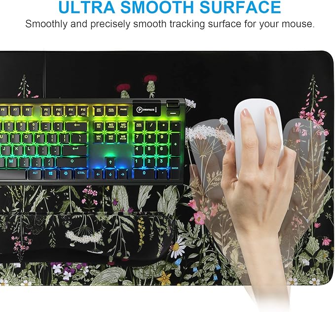 iCasso Large Mouse Pad for Desk, Computer Desk Mat, 3Pcs XXL Keyboard and Mouse Pad + Keyboard Wrist Rest, Desk Matt for Desktop, Easy Typing & Comfort Ultra Thick Mousepad Keyboard Mat (Weeds)