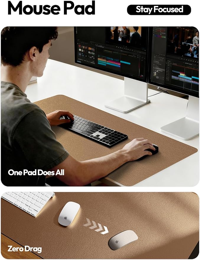 YSAGi Leather Desk Pad Protector, Office Desk Mat, Large Mouse Pad, Non-Slip PU Leather Desk Blotter, Laptop Desk Pad, Waterproof Desk Writing Pad for Office and Home (Bronze, 47" x 17")