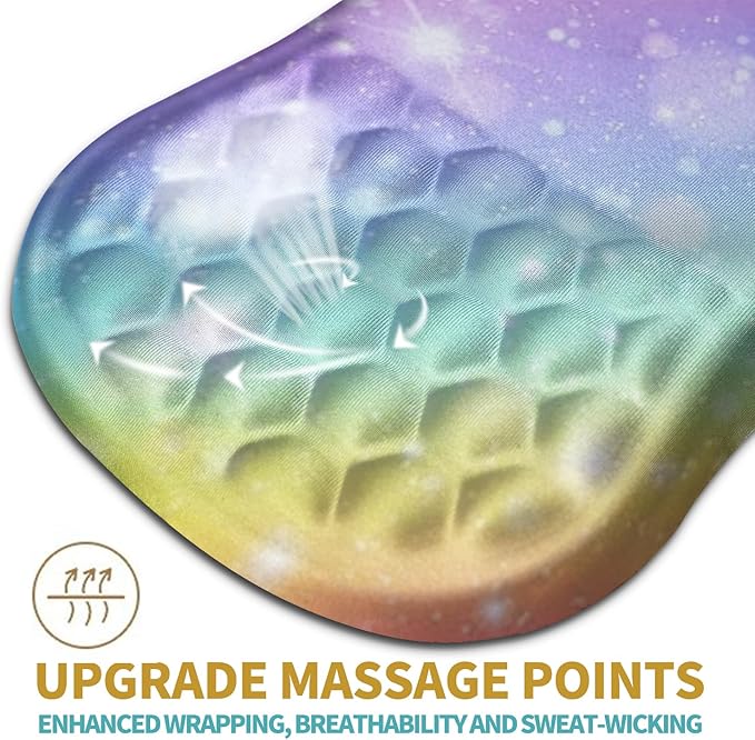 Hokafenle Ergonomic Mouse Pad Wrist Support with Massage Design, Wrist Rest Mousepad with Memory Foam&Non-Slip PU Base, Mouse Pads for Wireless Mouse & Desk (12x8 inch,Rainbow Bubble)