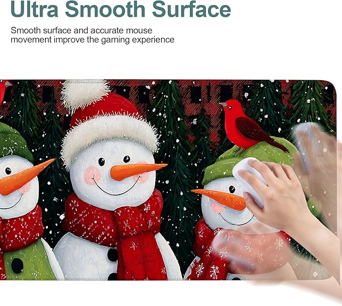 Three Snowmen Extended Gaming Mouse Pad 31.5x11.8inches Large Desk Mat Anti-Slip Rubber Base & Durable Stitched Edges for Gamers Smooth Mouse Writing Surface for Desk Office/Home