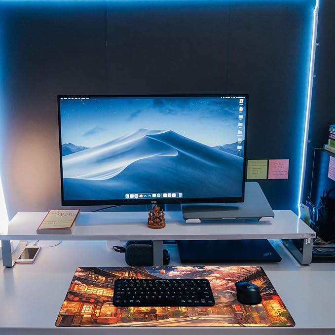 Desk Pad, Japanese Anime Night Street Scene Desk Mat, Anime Street Scene Large Gaming Mouse Pad, 31.5"x15.7" Extended Big Computer Mouse Pad with Non-Slip Base and Stitched Edge