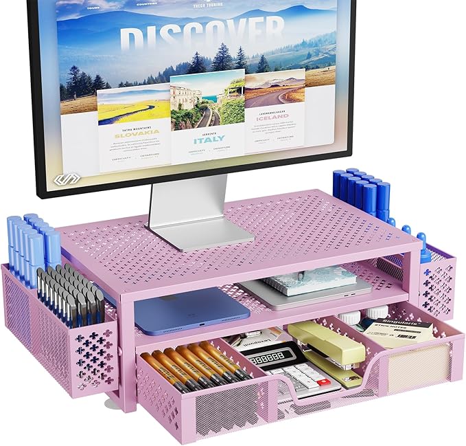 Simple Trending 2 Tier Metal Monitor Stand (Pink)
