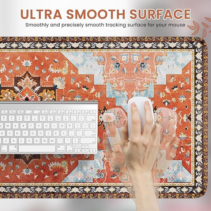 iCasso Large Desk Mat Retro,XXL Gaming Mouse Pad,Non Slip Desk Pad with Rubber Base,Long Extended Keyboard Mat with Stitched Edges,Desk Cover Mat for Office Home School (35.4×15.7 Inches)